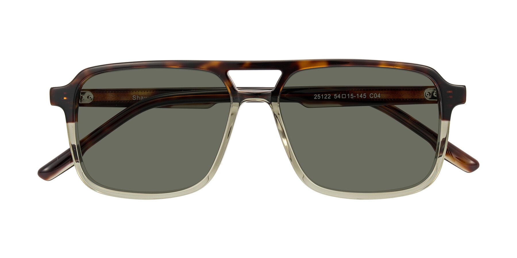 Folded Front of Shawano in Tortoise/Transparent Green with Gray Polarized Lenses