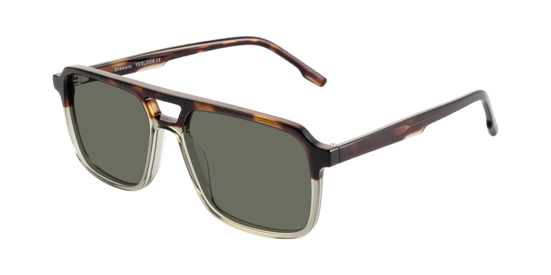 Angle of Shawano in Tortoise/Transparent Green with Gray Polarized Lenses
