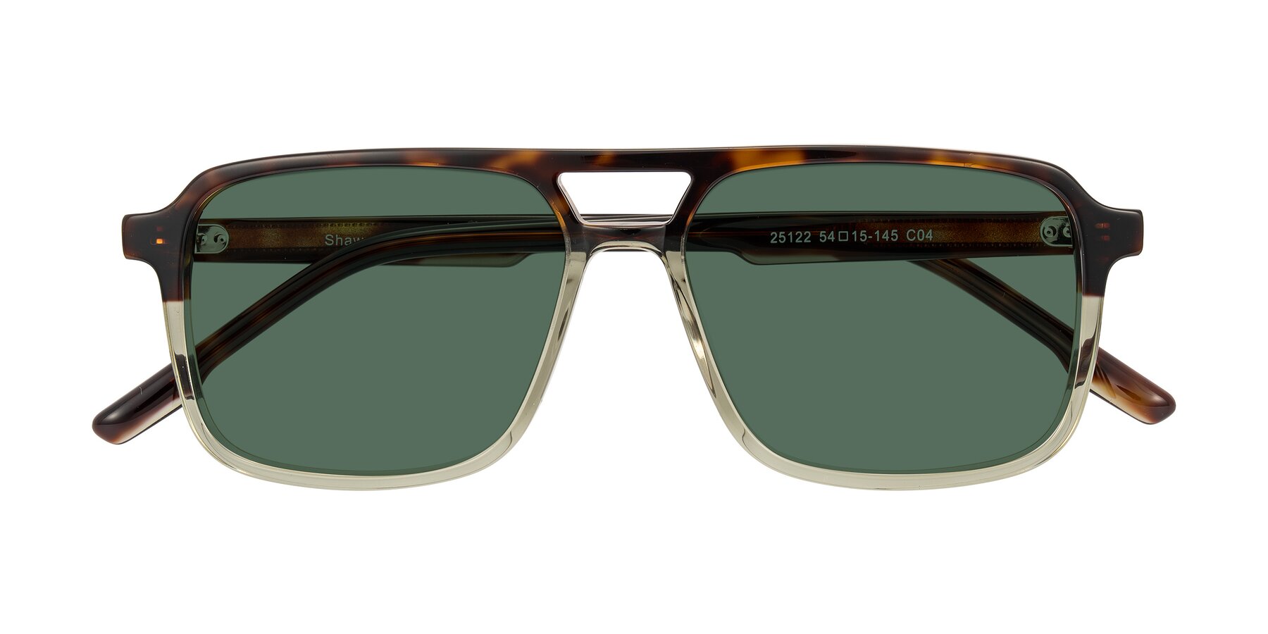 Folded Front of Shawano in Tortoise/Transparent Green with Green Polarized Lenses