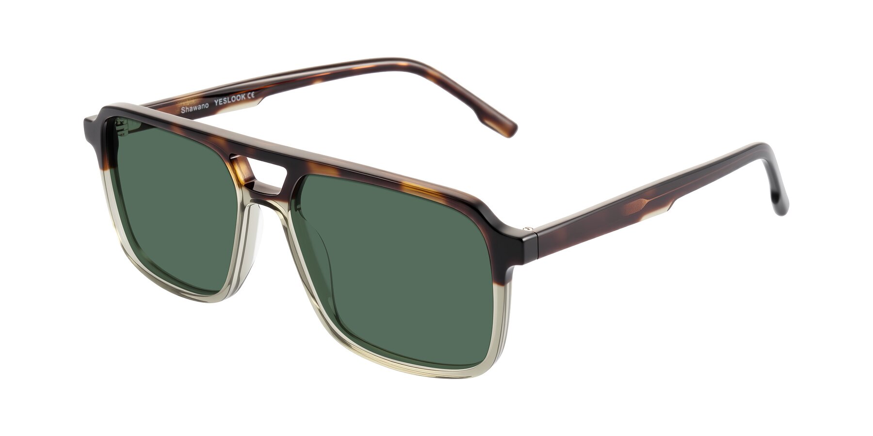 Angle of Shawano in Tortoise/Transparent Green with Green Polarized Lenses