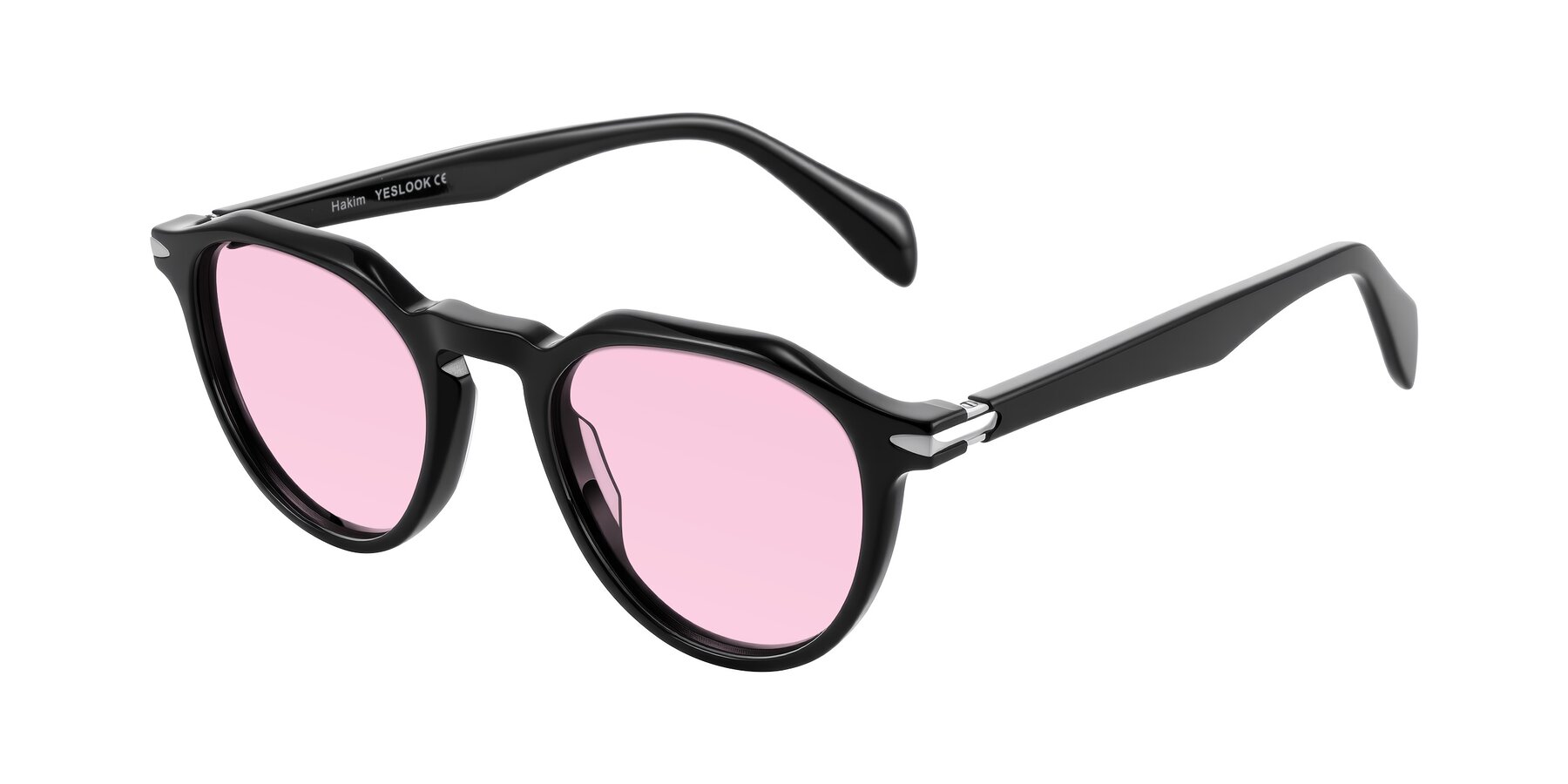 Angle of Hakim in Black with Light Pink Tinted Lenses