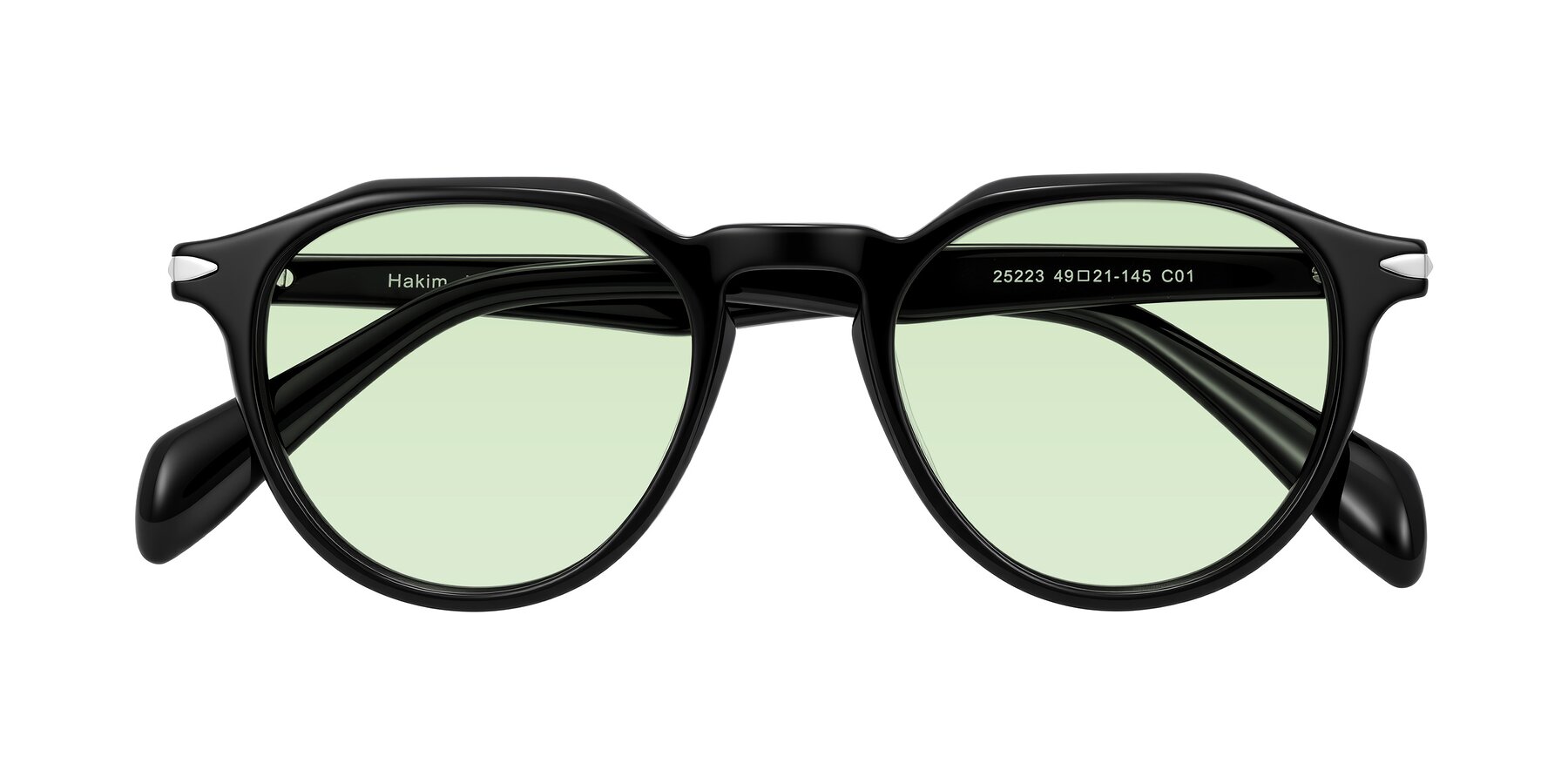 Folded Front of Hakim in Black with Light Green Tinted Lenses