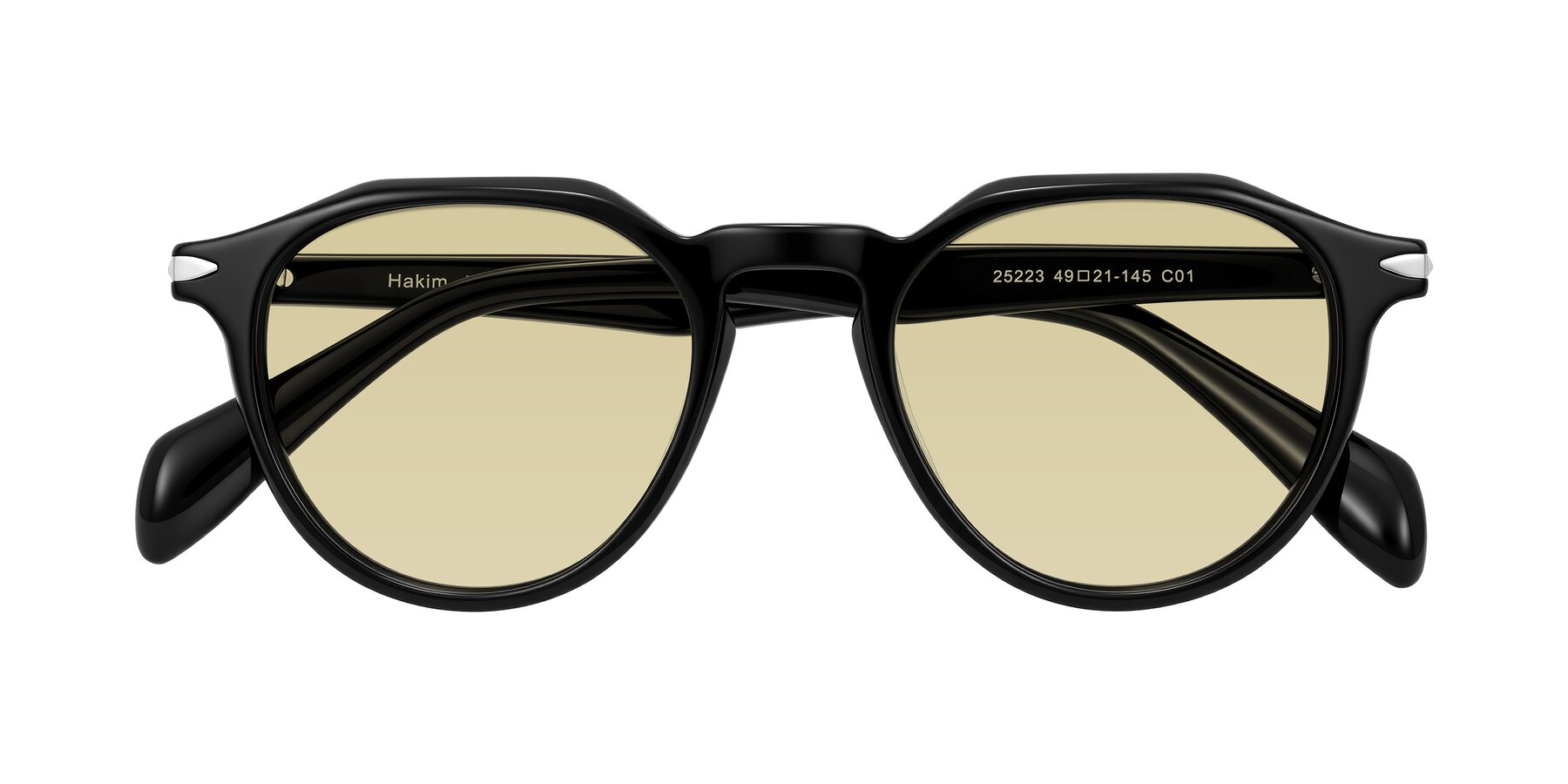 Folded Front of Hakim in Black with Light Champagne Tinted Lenses