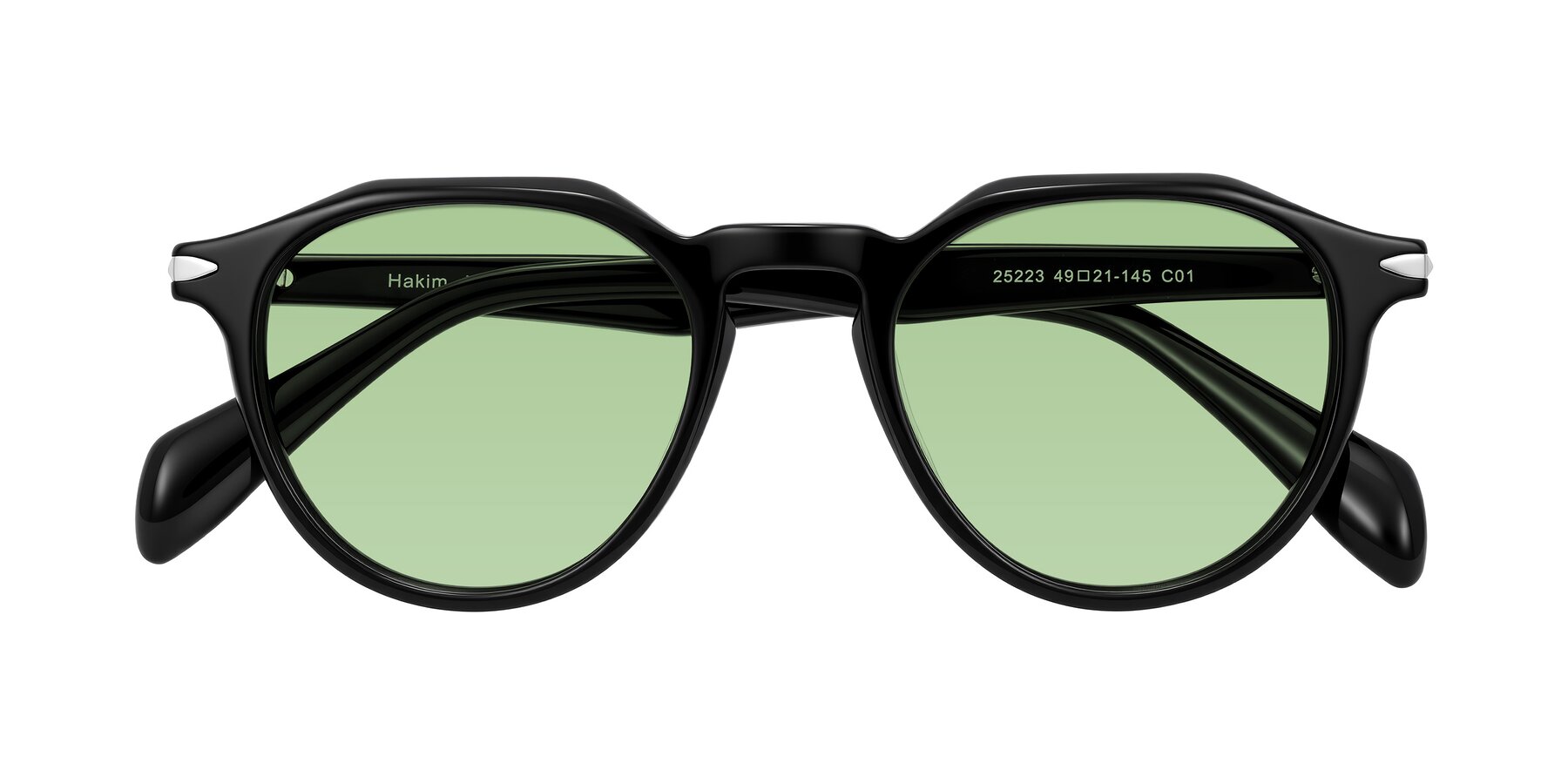 Folded Front of Hakim in Black with Medium Green Tinted Lenses