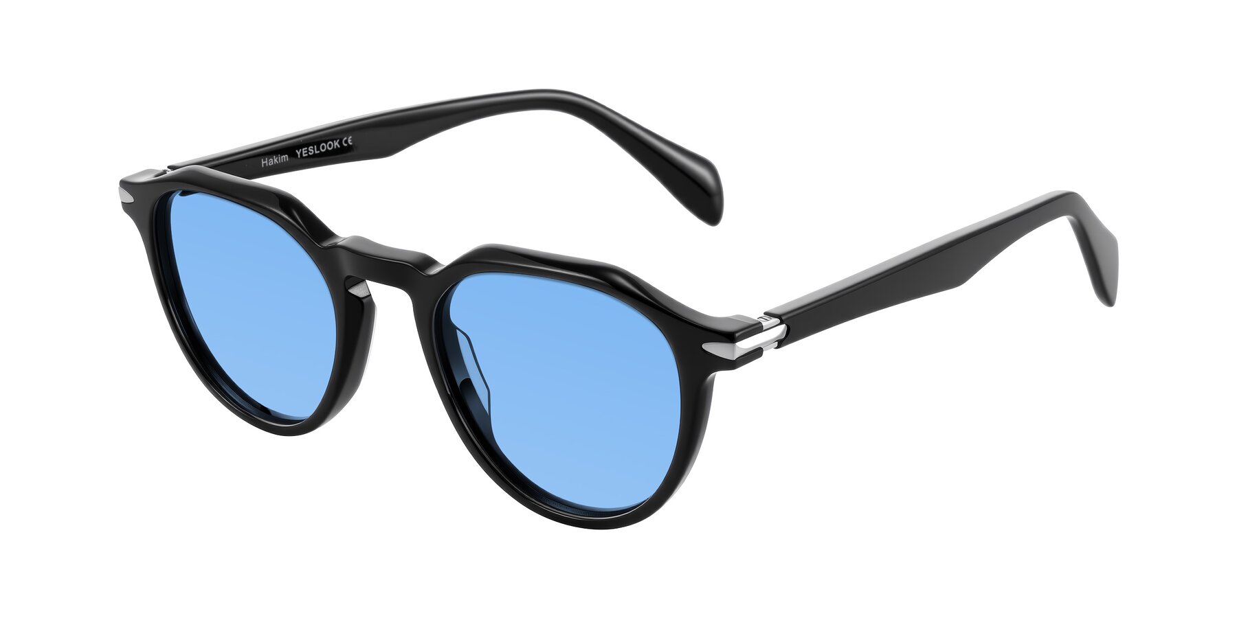 Angle of Hakim in Black with Medium Blue Tinted Lenses
