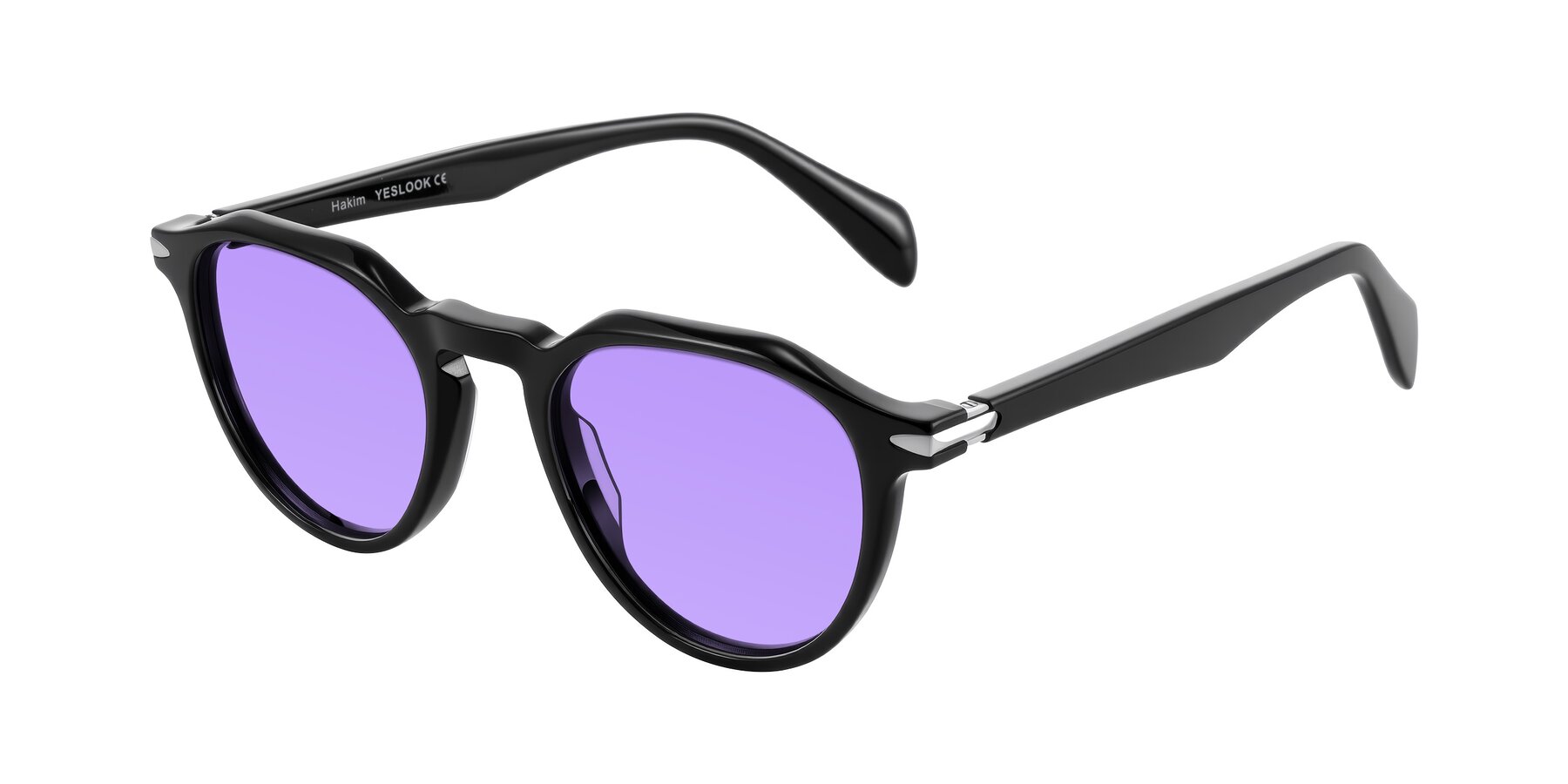 Angle of Hakim in Black with Medium Purple Tinted Lenses
