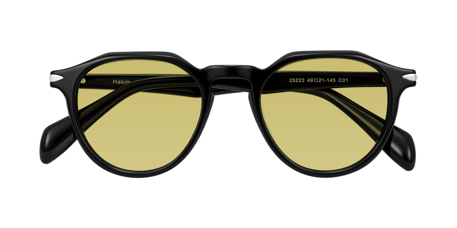 Folded Front of Hakim in Black with Medium Champagne Tinted Lenses