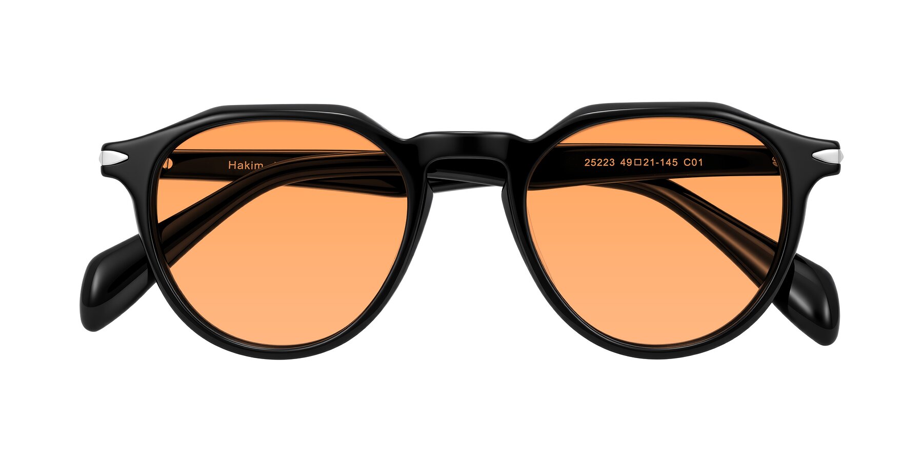Folded Front of Hakim in Black with Medium Orange Tinted Lenses