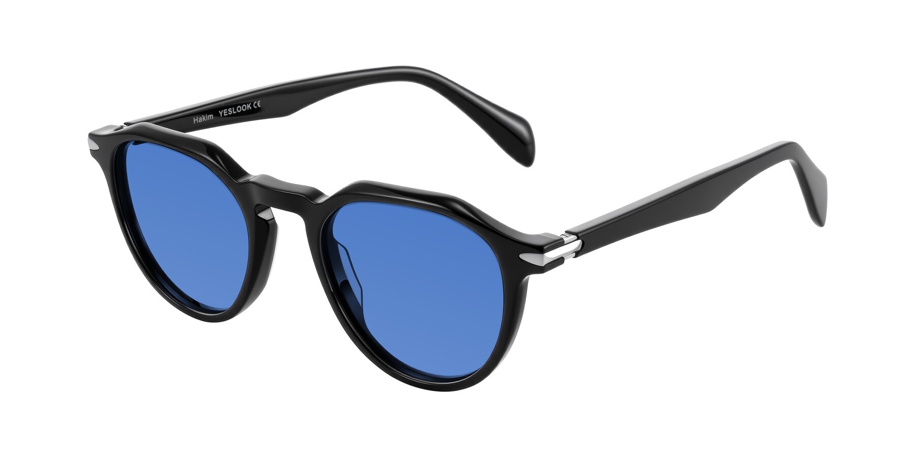 Angle of Hakim in Black with Blue Tinted Lenses