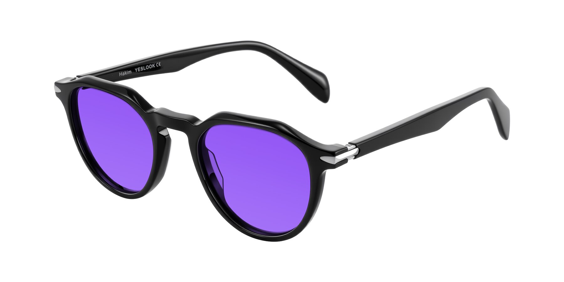 Angle of Hakim in Black with Purple Tinted Lenses