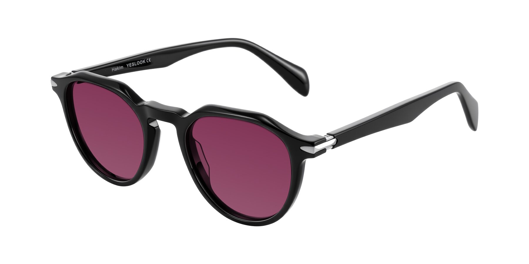 Angle of Hakim in Black with Wine Tinted Lenses