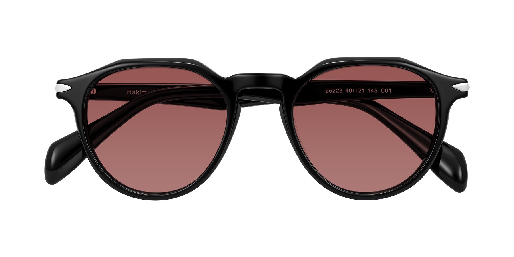 Folded Front of Hakim in Black with Garnet Tinted Lenses