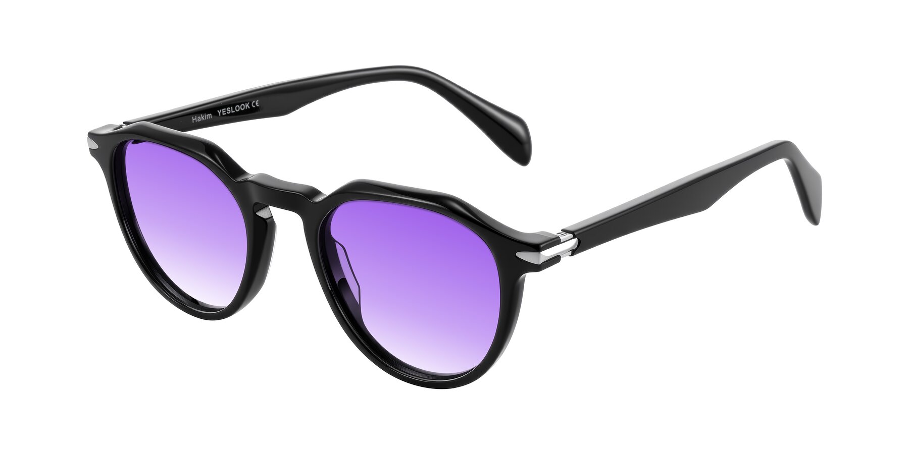 Angle of Hakim in Black with Purple Gradient Lenses