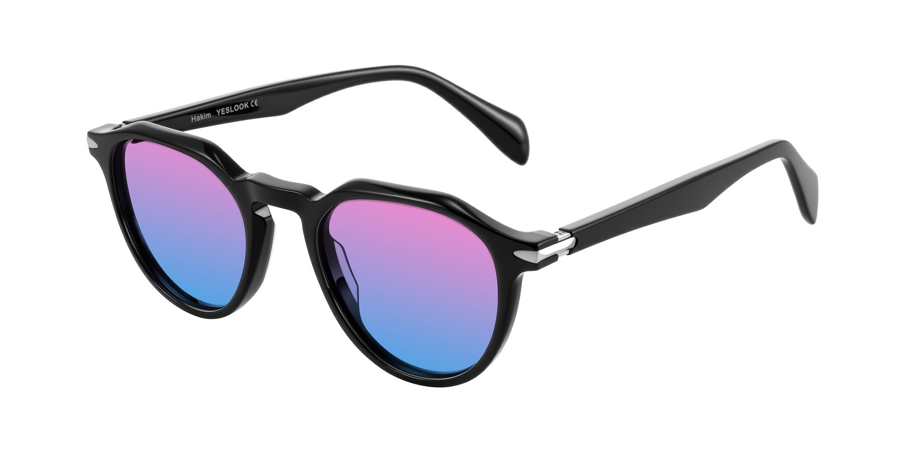 Angle of Hakim in Black with Pink / Blue Gradient Lenses