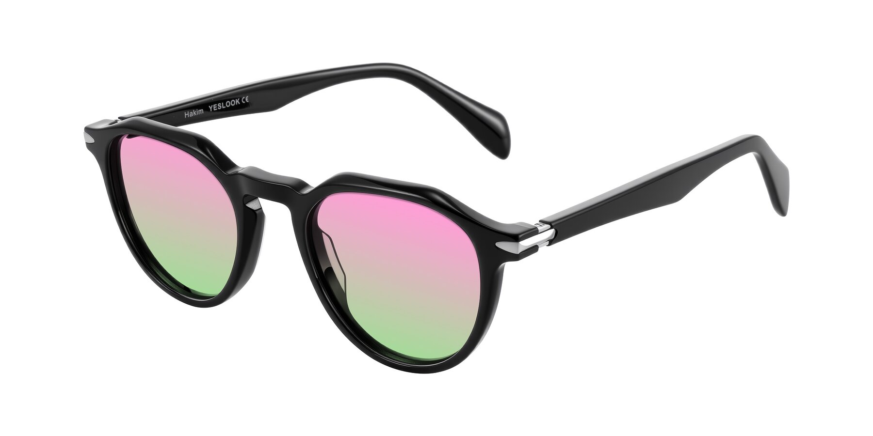 Angle of Hakim in Black with Pink / Green Gradient Lenses