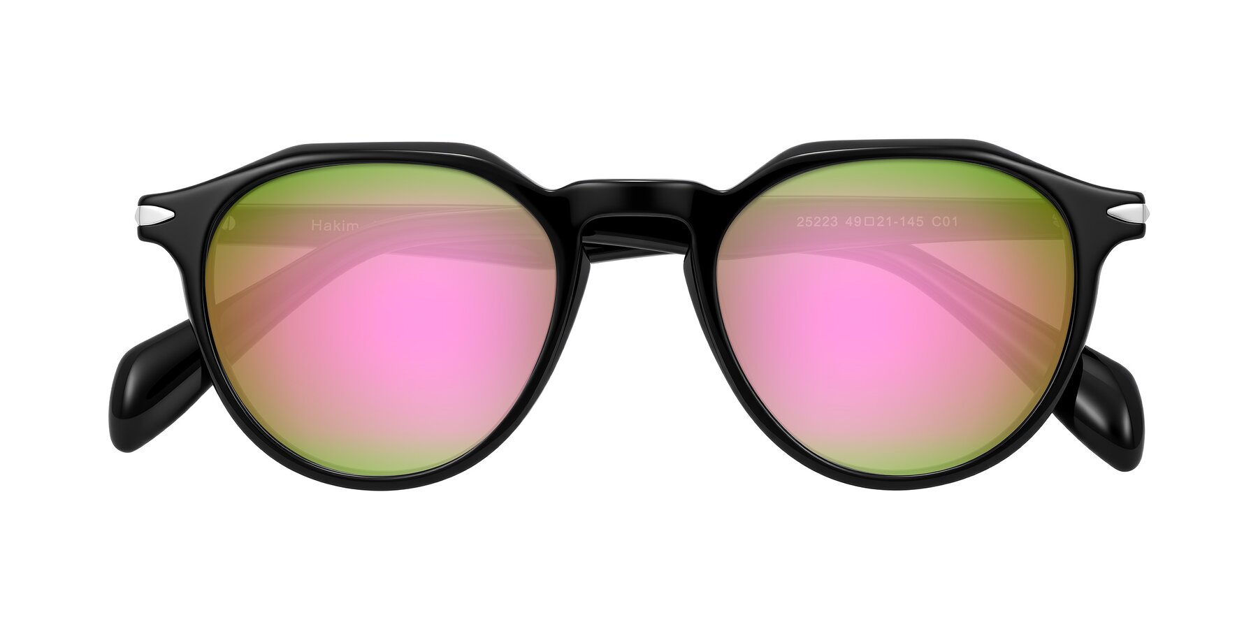 Folded Front of Hakim in Black with Pink Mirrored Lenses