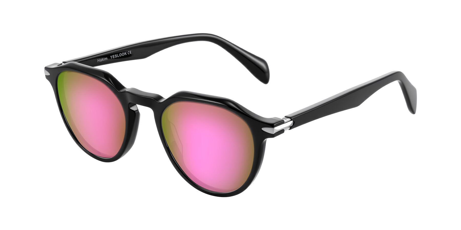Angle of Hakim in Black with Pink Mirrored Lenses