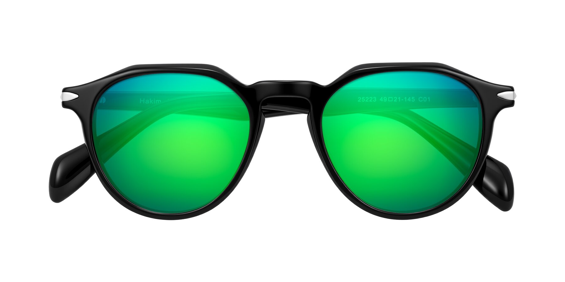 Folded Front of Hakim in Black with Green Mirrored Lenses