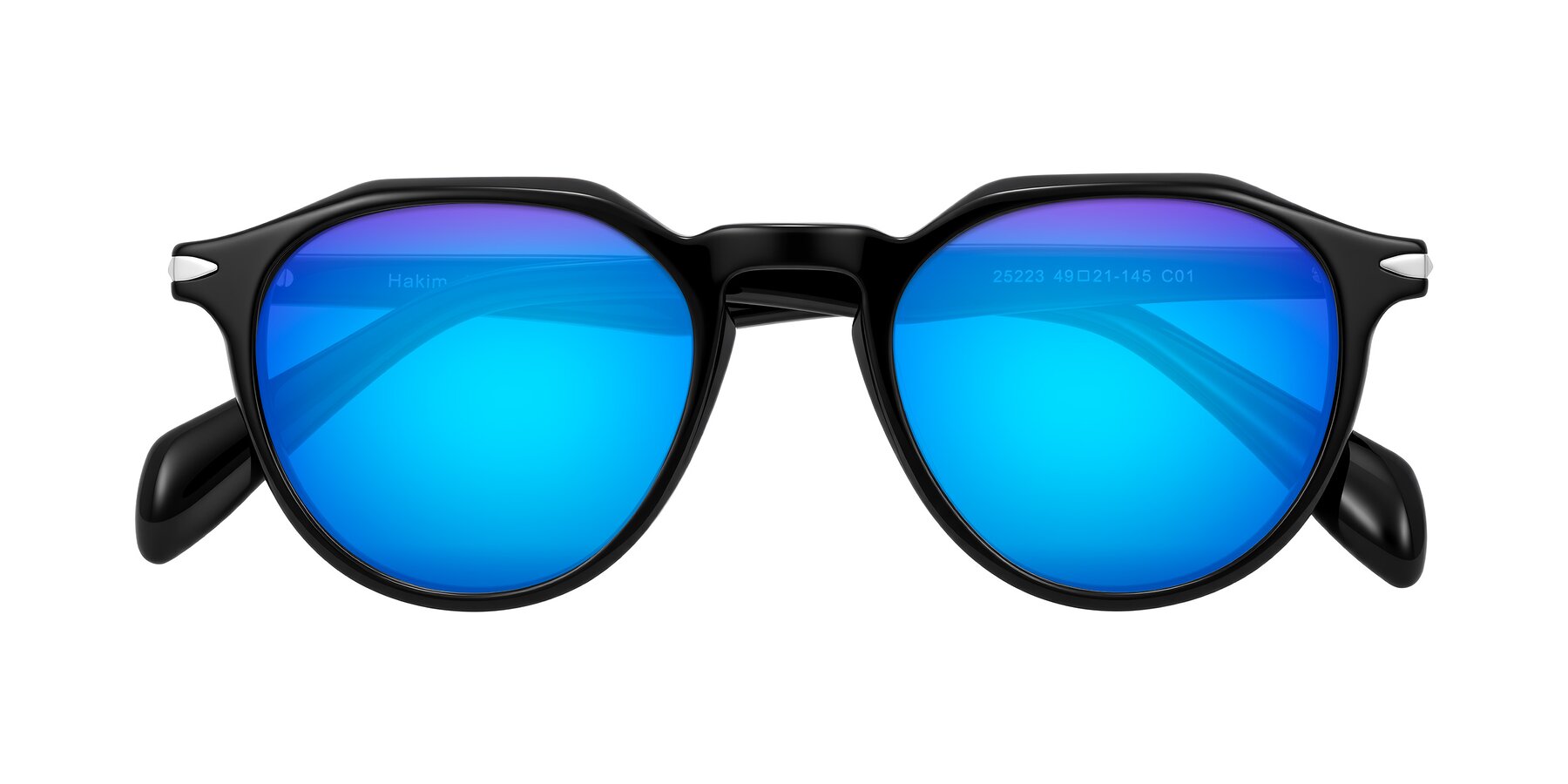 Folded Front of Hakim in Black with Blue Mirrored Lenses