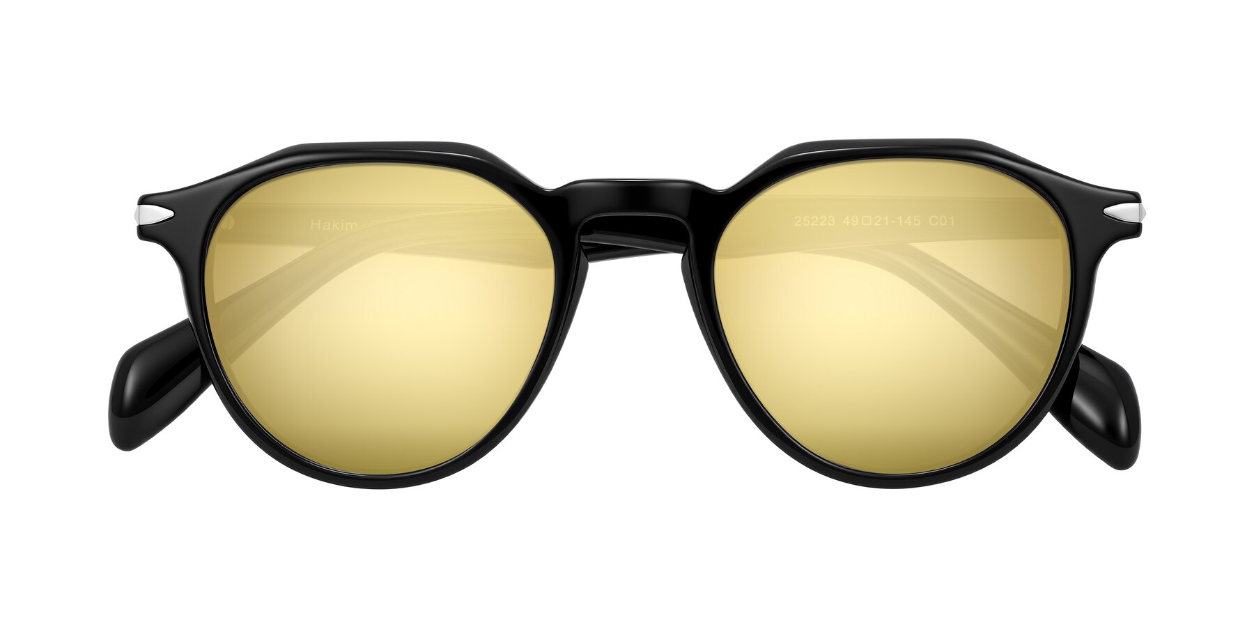 Folded Front of Hakim in Black with Gold Mirrored Lenses
