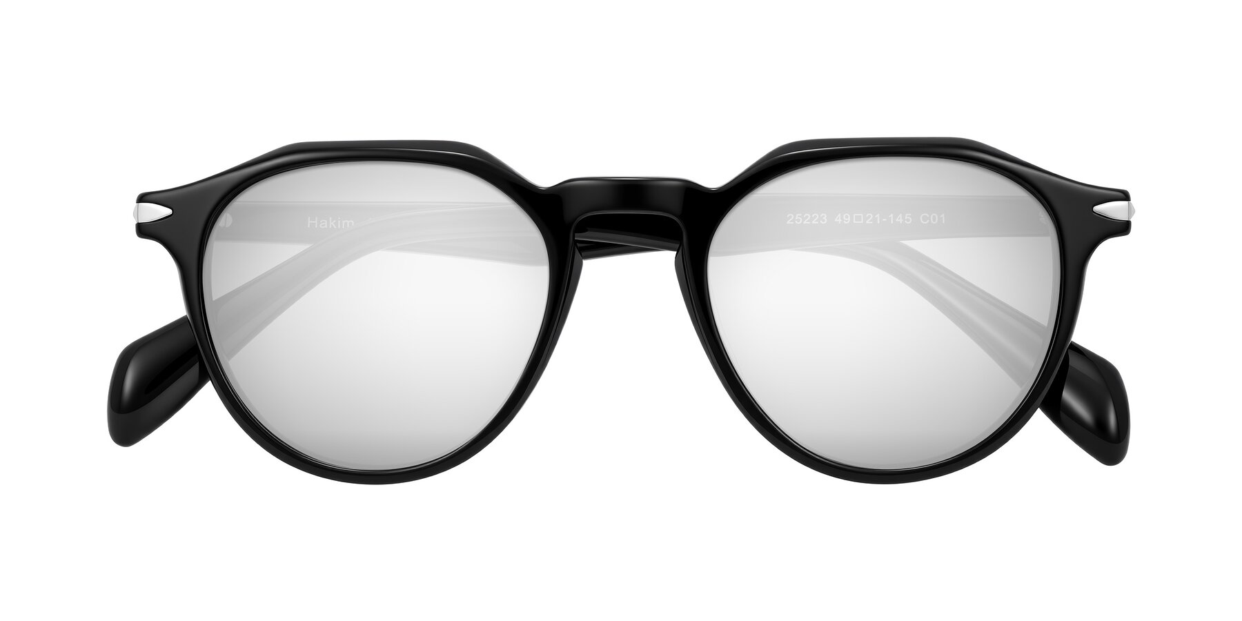 Folded Front of Hakim in Black with Silver Mirrored Lenses