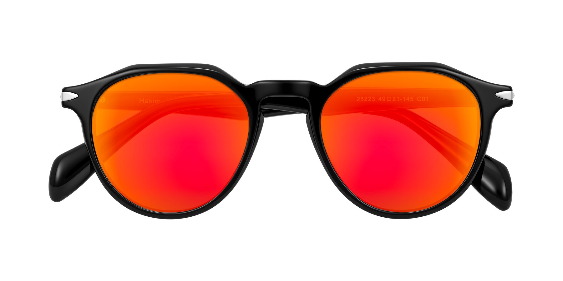 Folded Front of Hakim in Black with Red Gold Mirrored Lenses