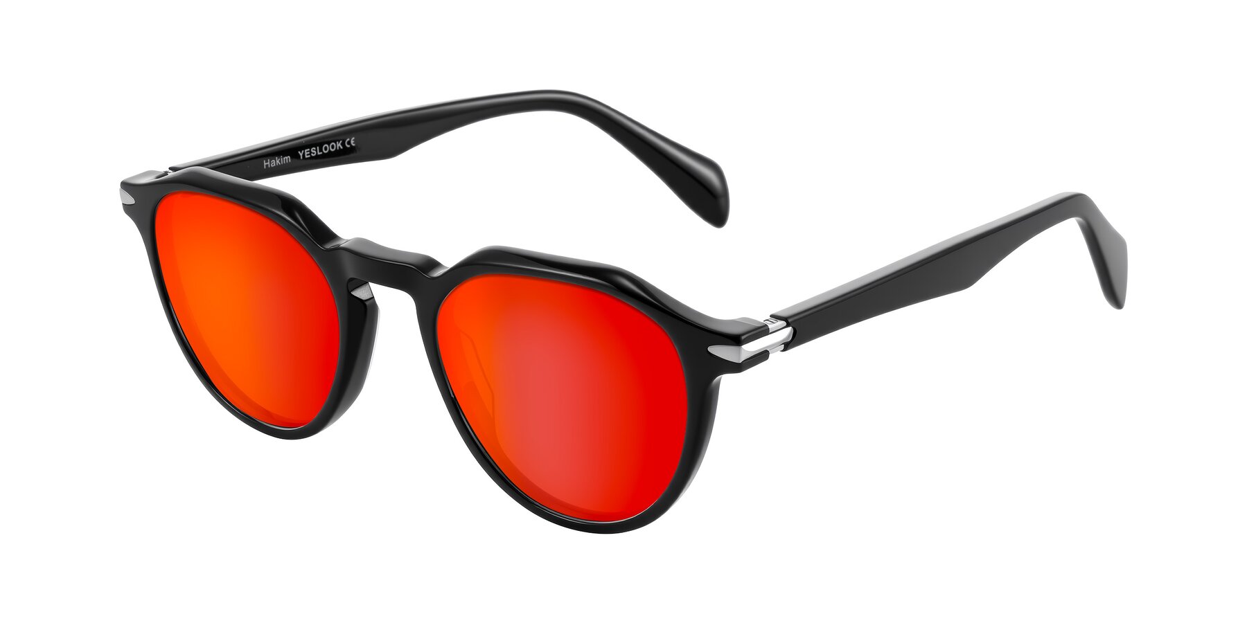 Angle of Hakim in Black with Red Gold Mirrored Lenses