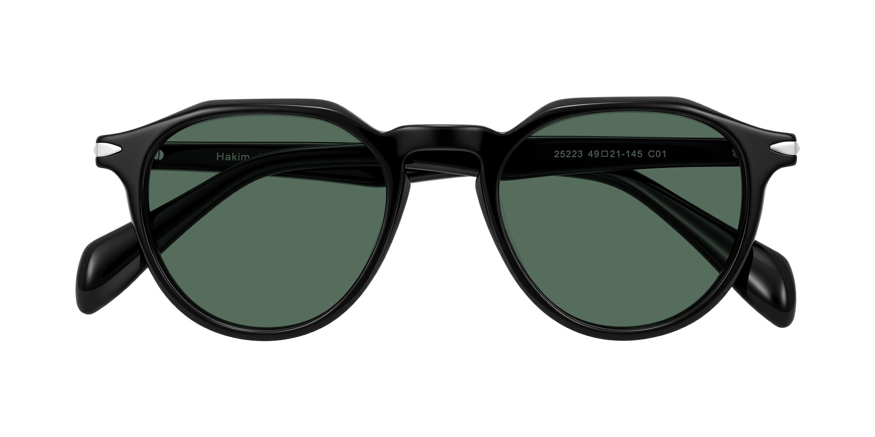 Folded Front of Hakim in Black with Green Polarized Lenses