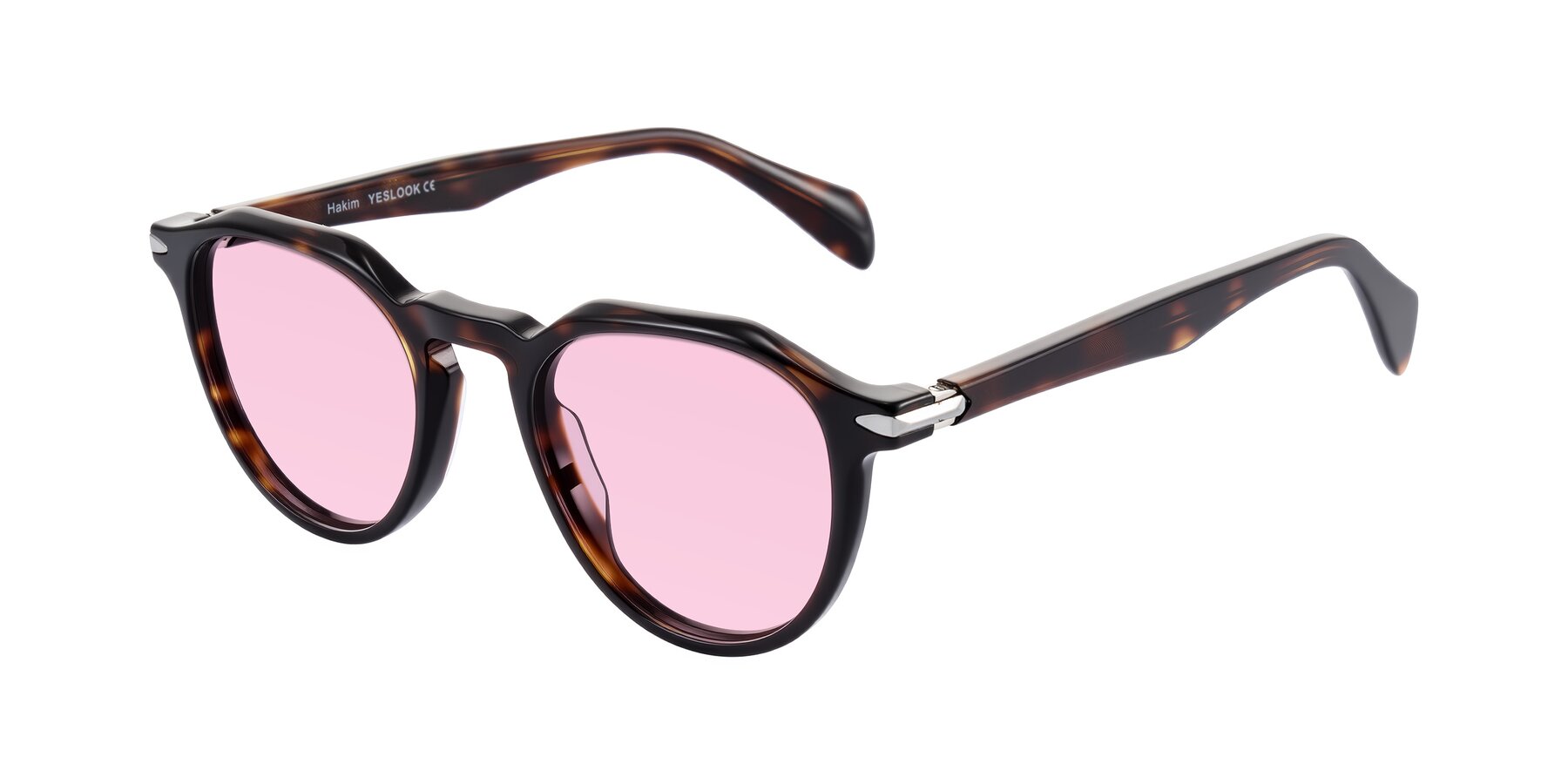 Angle of Hakim in Tortoise with Light Pink Tinted Lenses