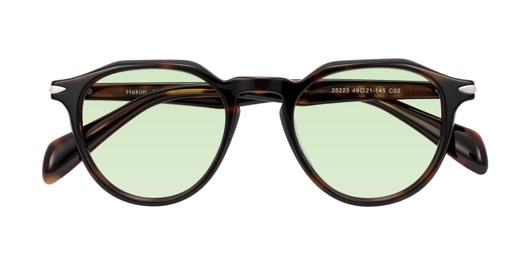 Folded Front of Hakim in Tortoise with Light Green Tinted Lenses