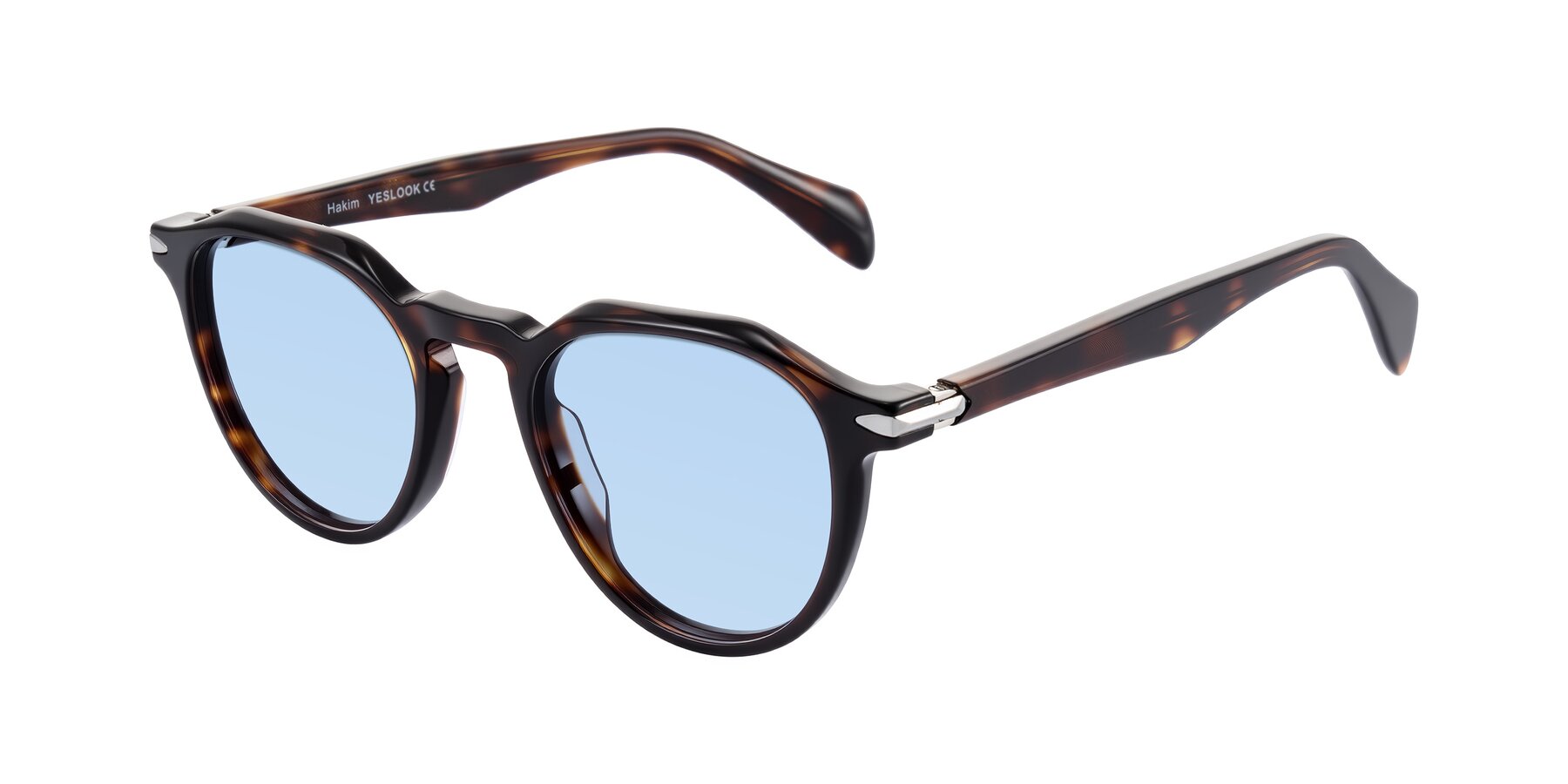 Angle of Hakim in Tortoise with Light Blue Tinted Lenses