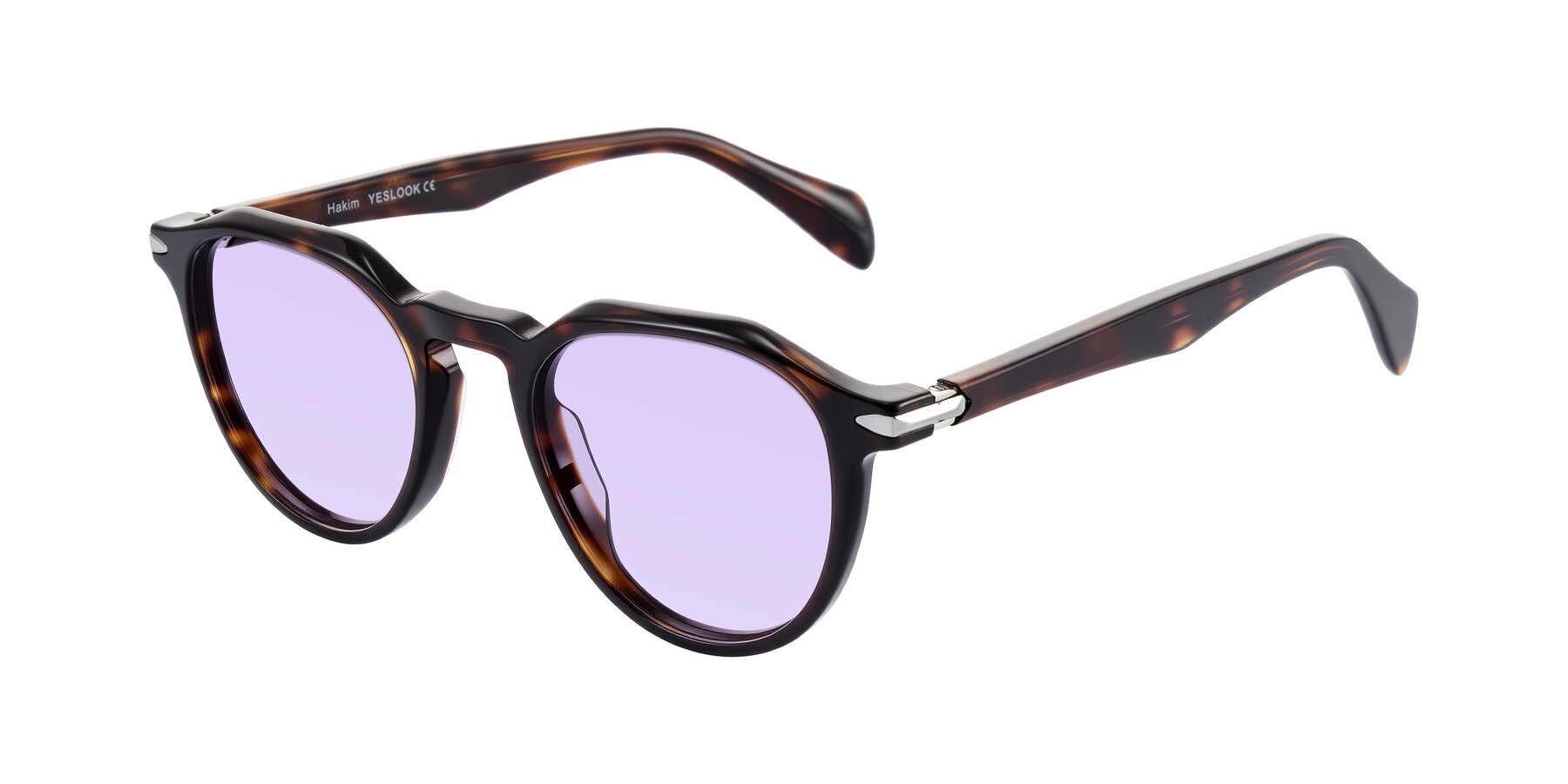 Angle of Hakim in Tortoise with Light Purple Tinted Lenses