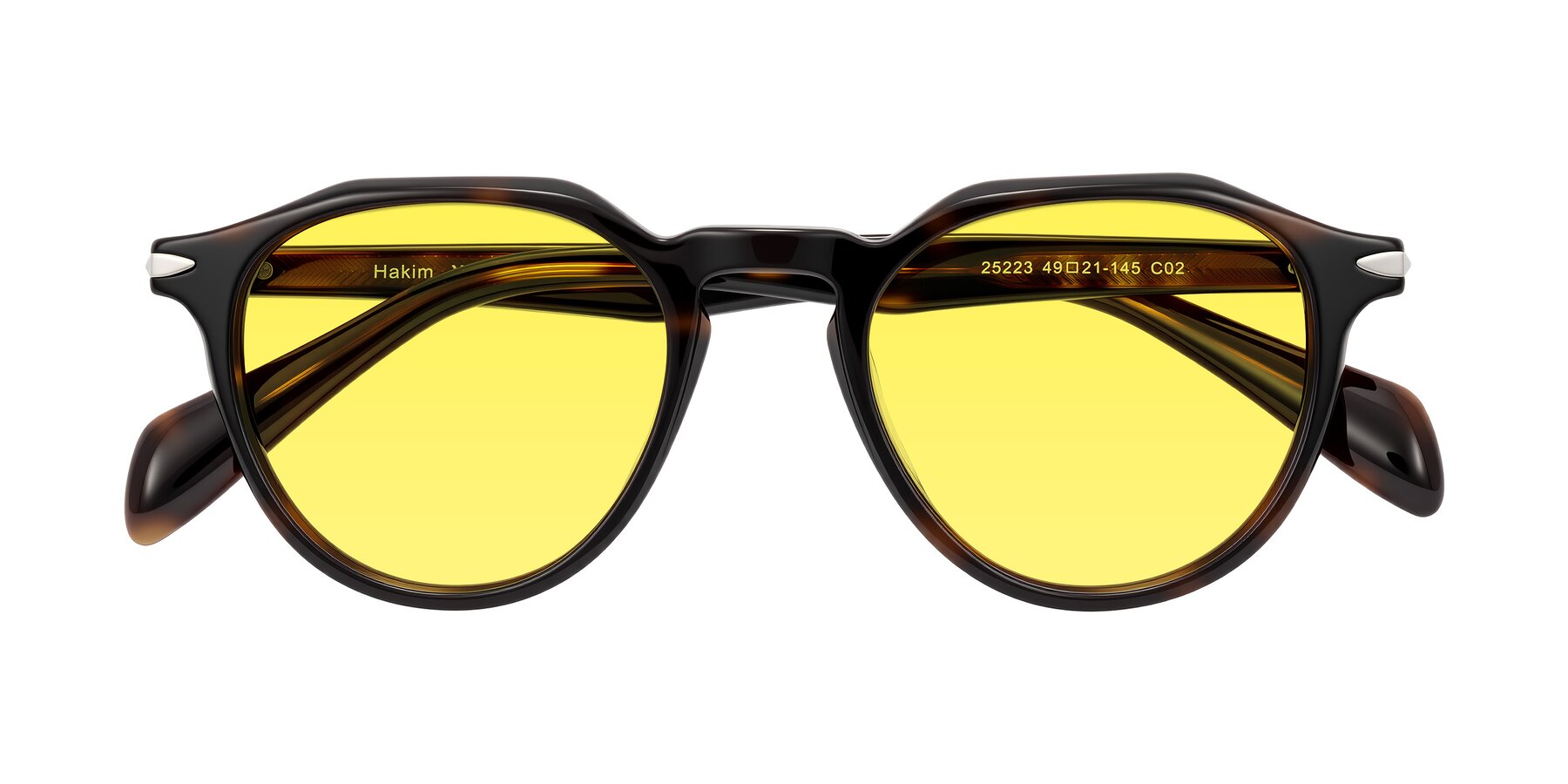 Folded Front of Hakim in Tortoise with Medium Yellow Tinted Lenses