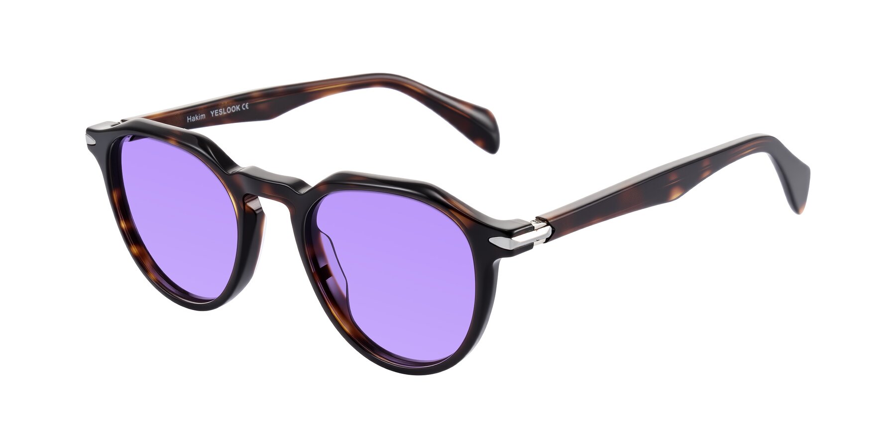 Angle of Hakim in Tortoise with Medium Purple Tinted Lenses