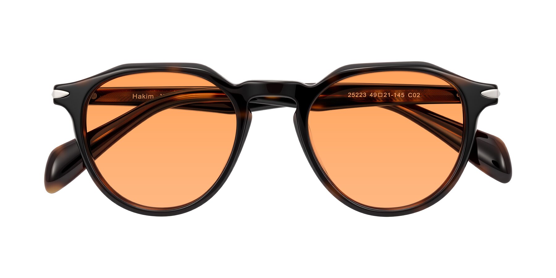 Folded Front of Hakim in Tortoise with Medium Orange Tinted Lenses