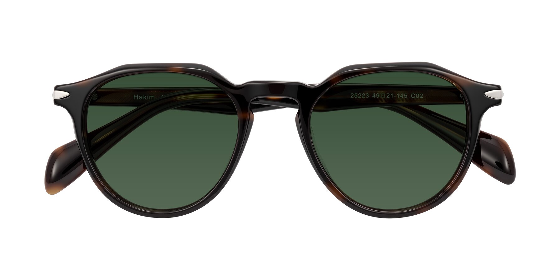 Folded Front of Hakim in Tortoise with Green Tinted Lenses