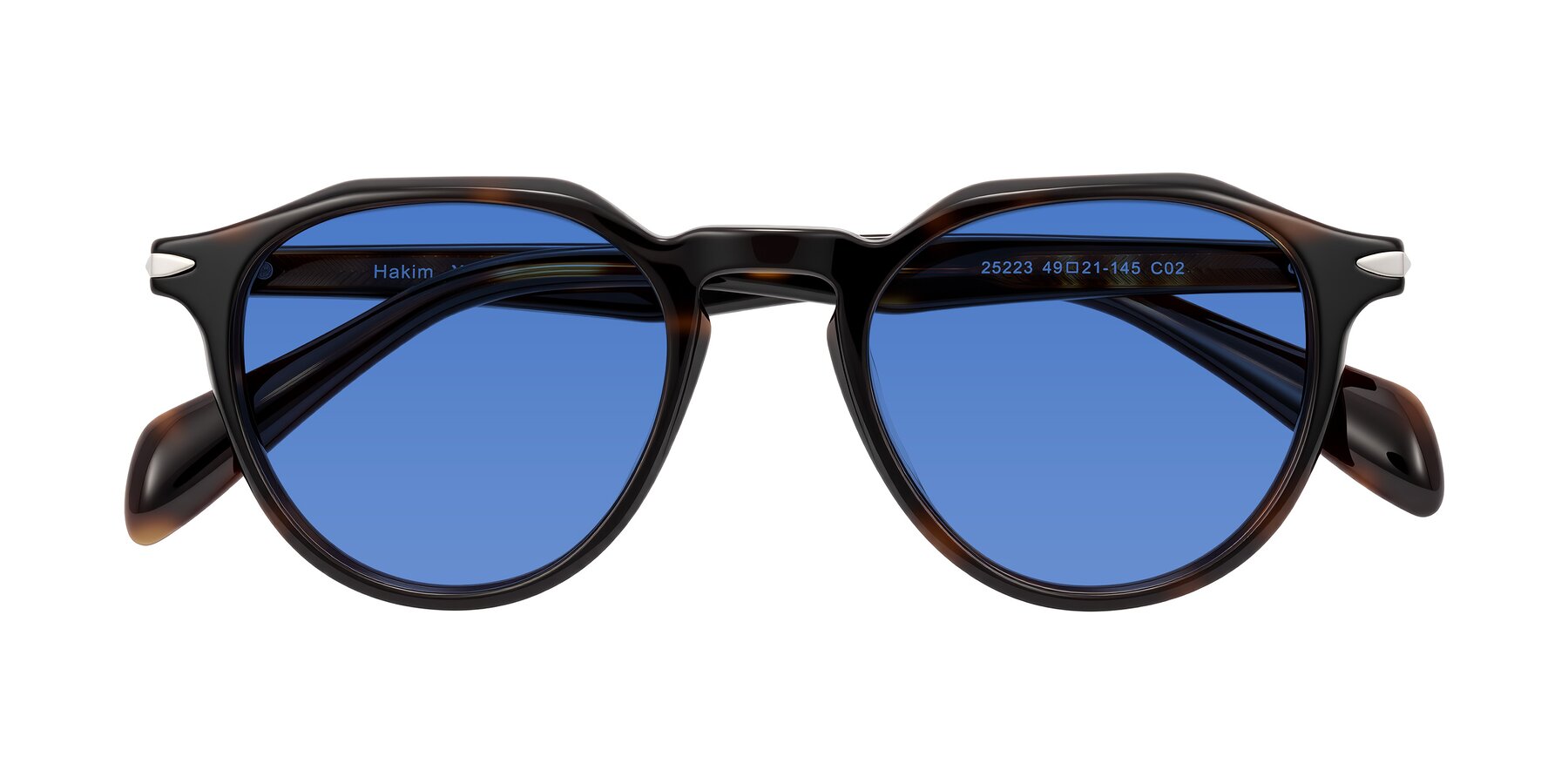 Folded Front of Hakim in Tortoise with Blue Tinted Lenses