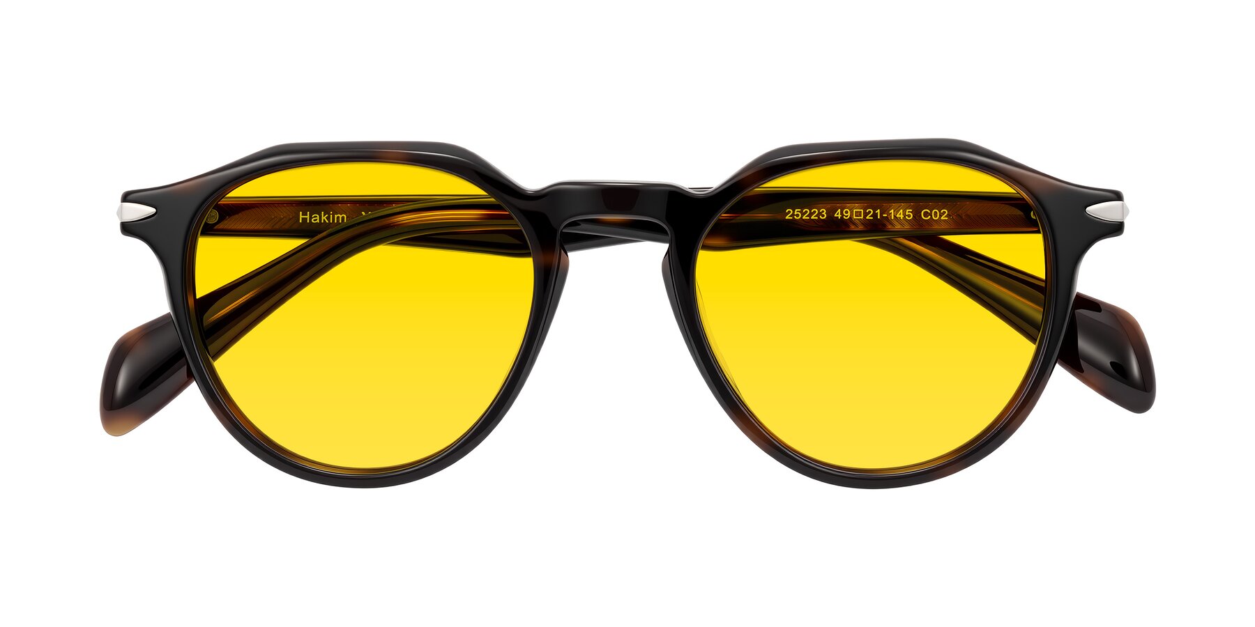 Folded Front of Hakim in Tortoise with Yellow Tinted Lenses