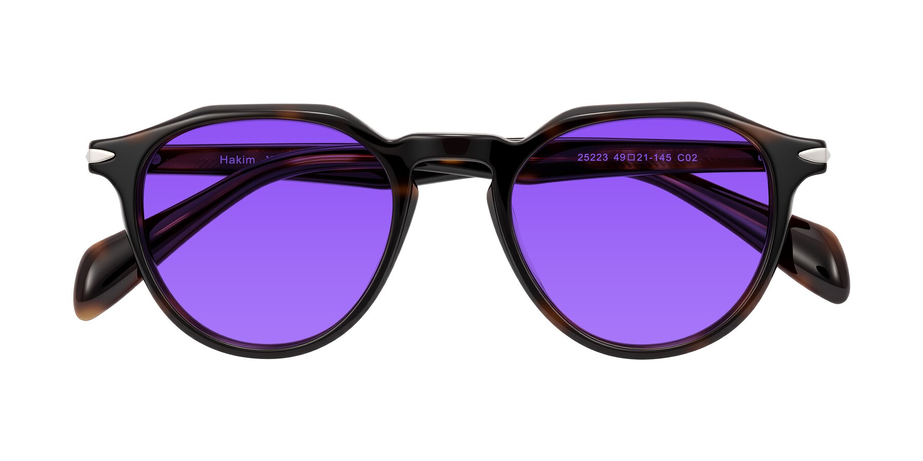 Folded Front of Hakim in Tortoise with Purple Tinted Lenses