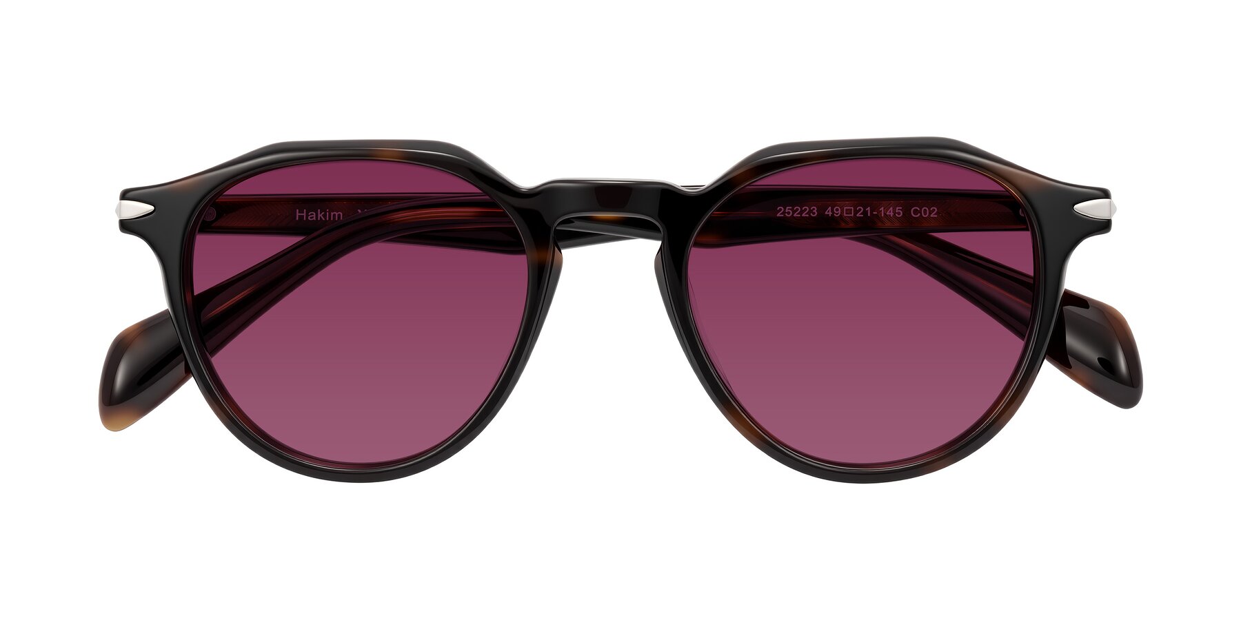 Folded Front of Hakim in Tortoise with Wine Tinted Lenses