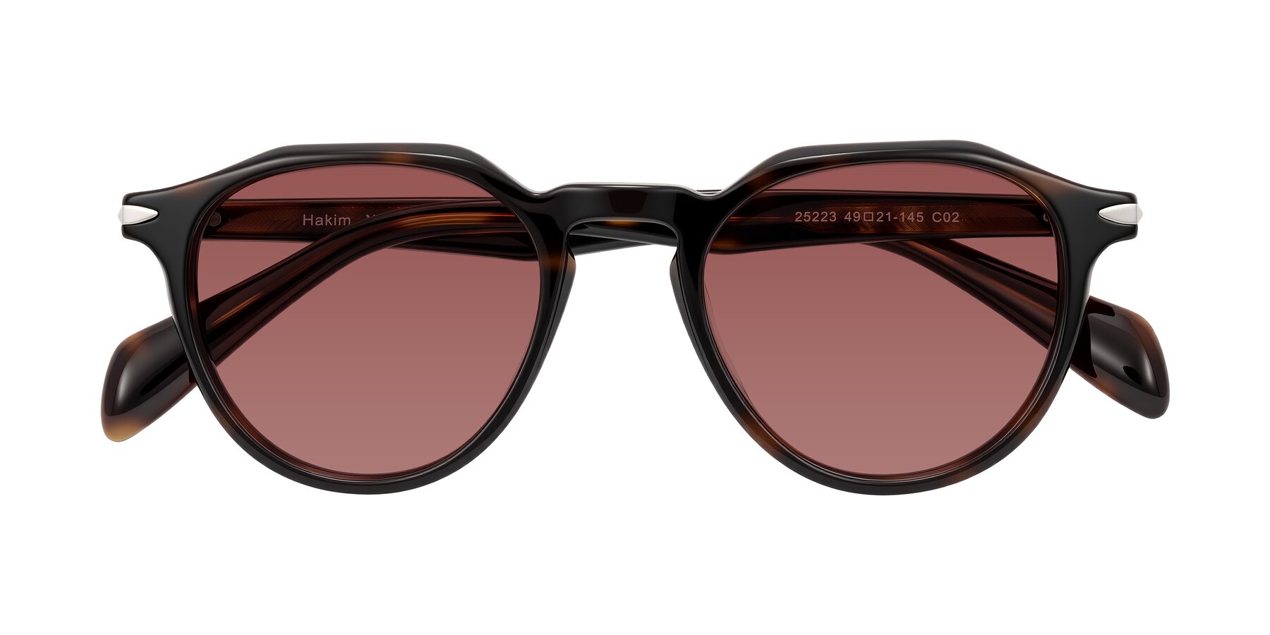 Folded Front of Hakim in Tortoise with Garnet Tinted Lenses