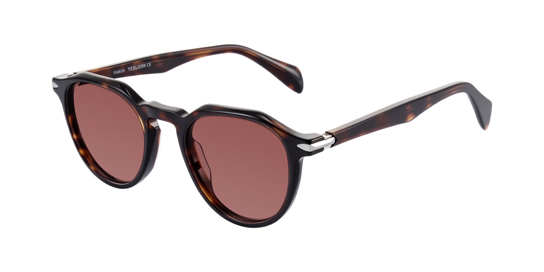 Angle of Hakim in Tortoise with Garnet Tinted Lenses