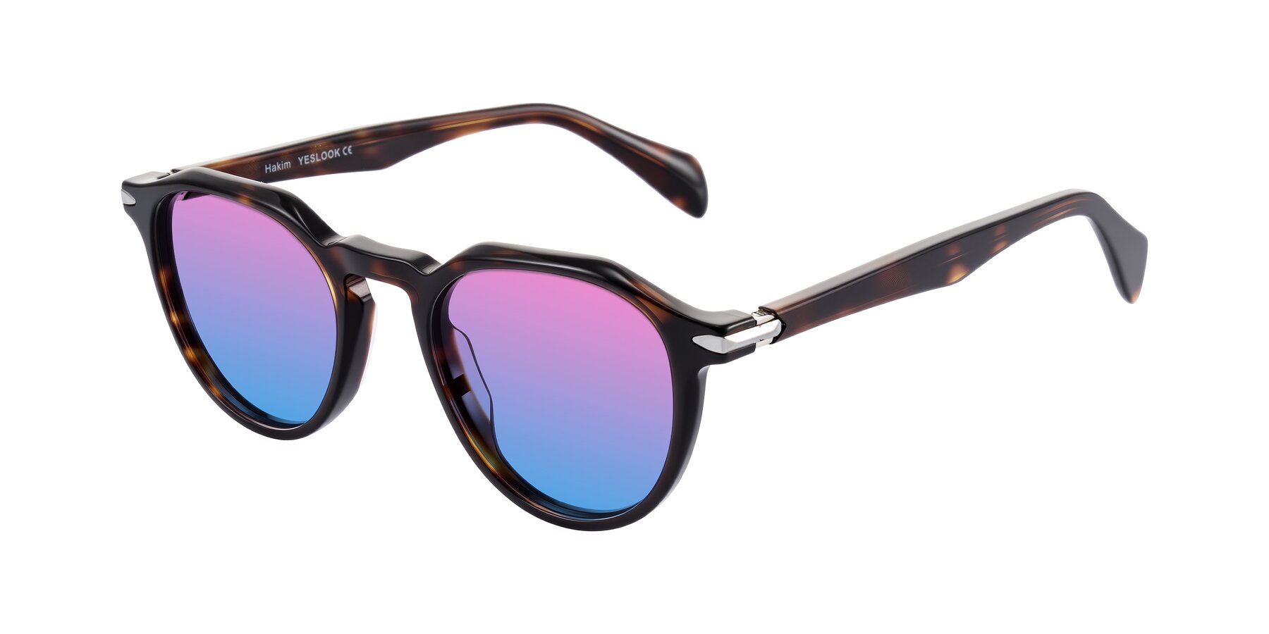 Angle of Hakim in Tortoise with Pink / Blue Gradient Lenses