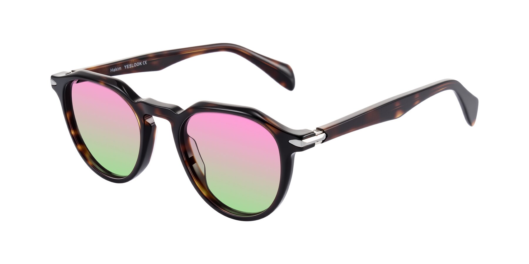 Angle of Hakim in Tortoise with Pink / Green Gradient Lenses