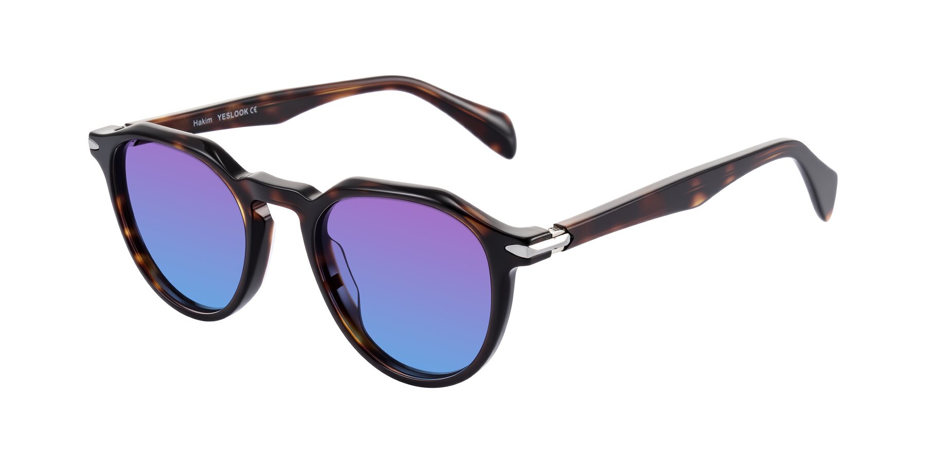 Angle of Hakim in Tortoise with Purple / Blue Gradient Lenses
