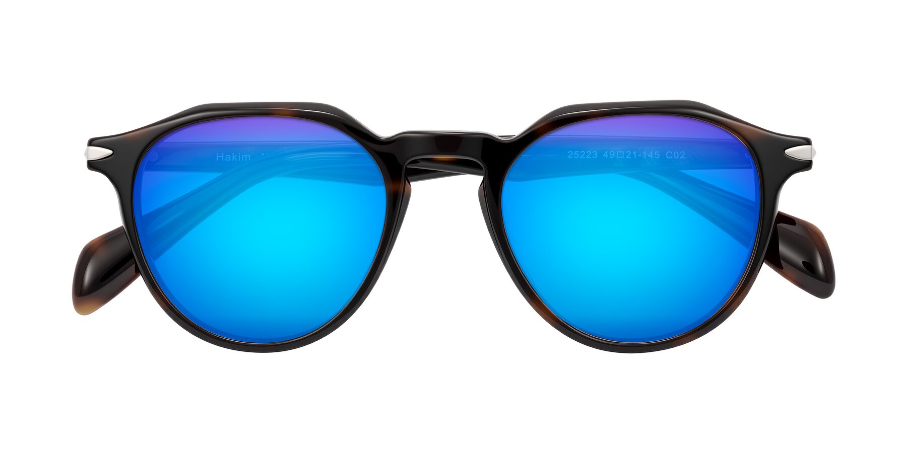 Folded Front of Hakim in Tortoise with Blue Mirrored Lenses