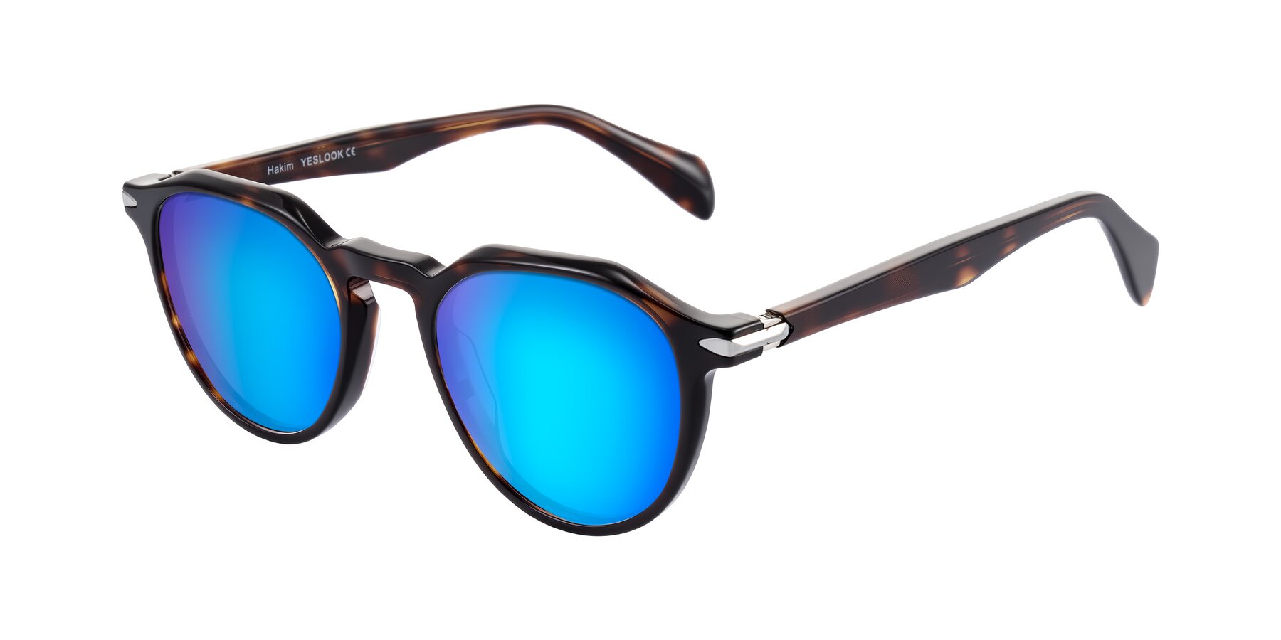 Angle of Hakim in Tortoise with Blue Mirrored Lenses