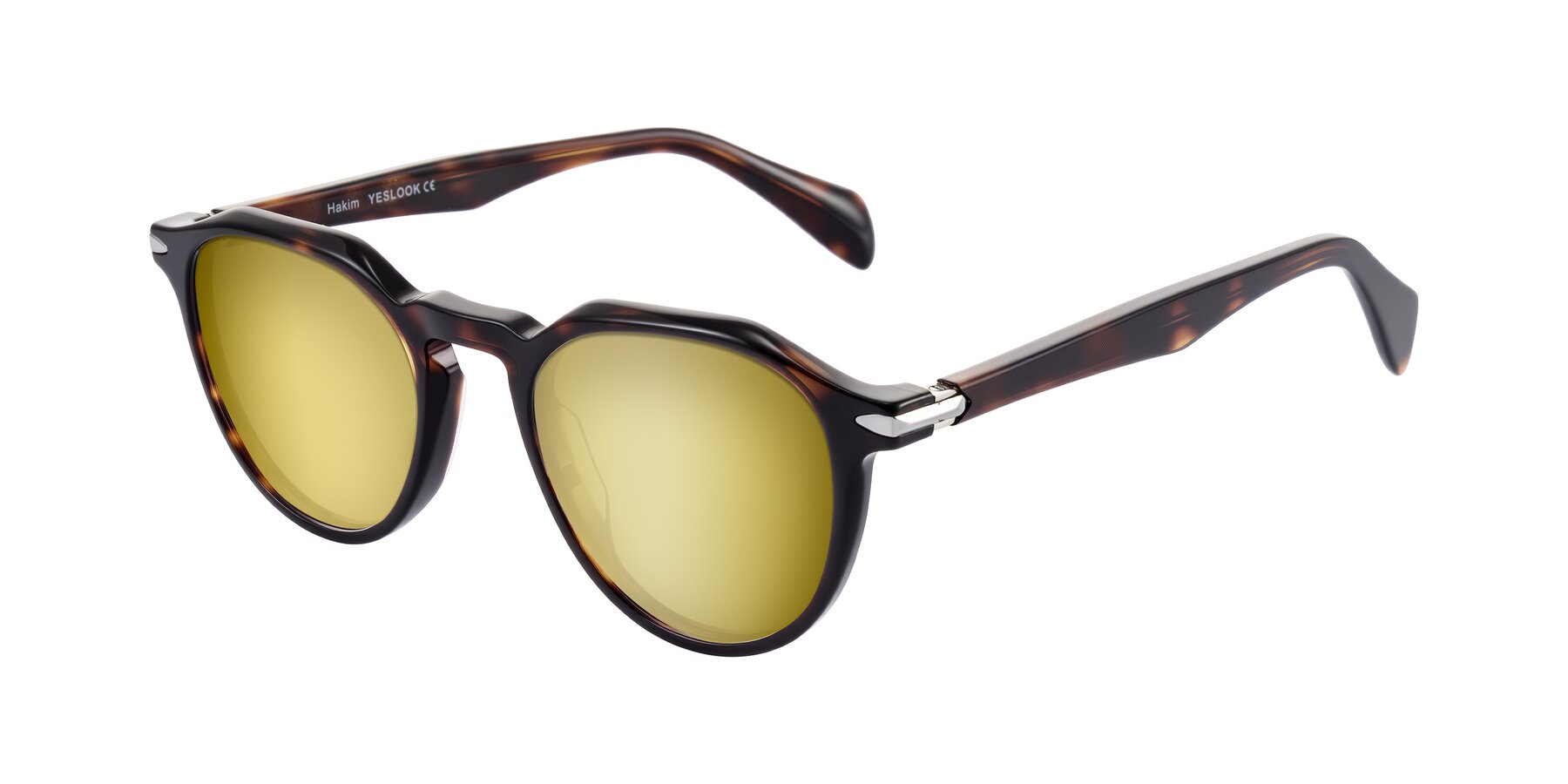 Angle of Hakim in Tortoise with Gold Mirrored Lenses