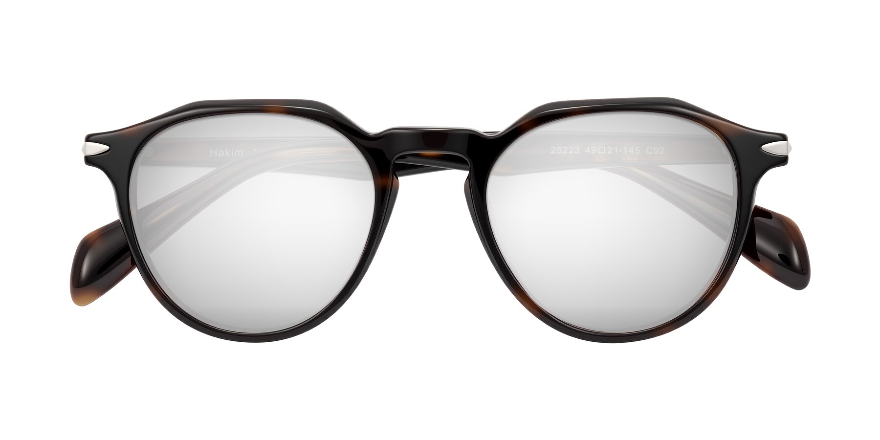 Folded Front of Hakim in Tortoise with Silver Mirrored Lenses