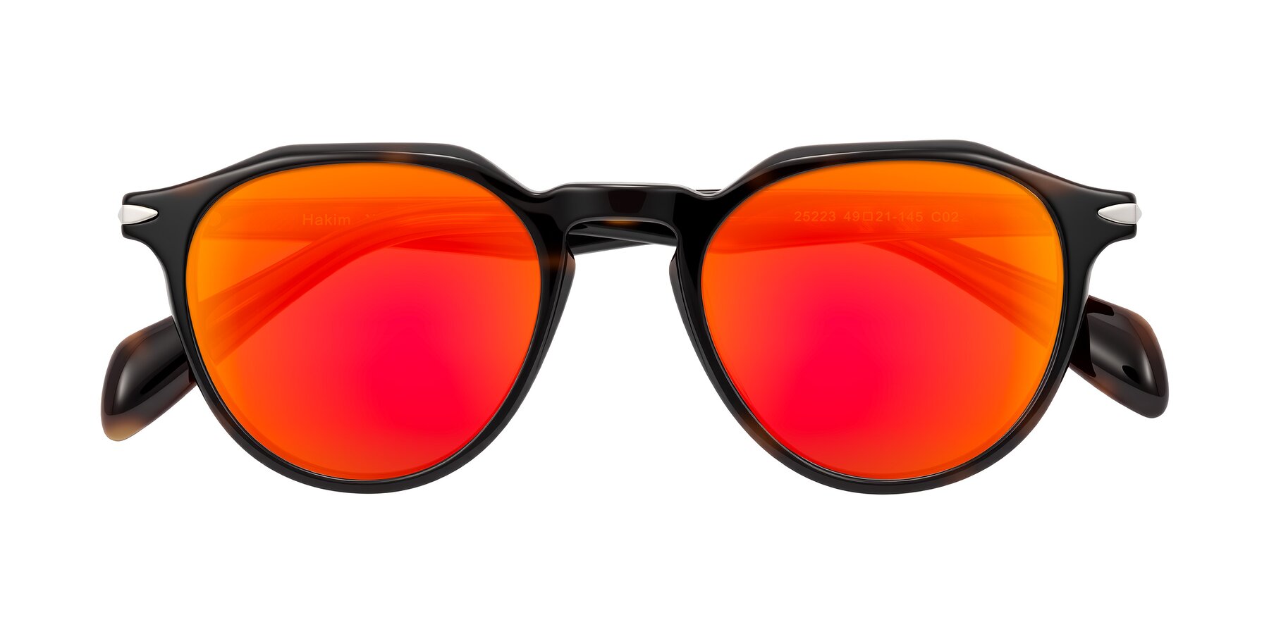 Folded Front of Hakim in Tortoise with Red Gold Mirrored Lenses